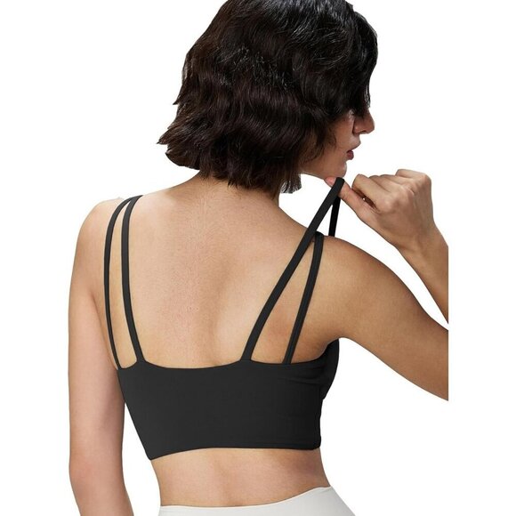 Women Black Strappy Sports Bra Sexy with Removable Pads Backless Yoga Tank Tops